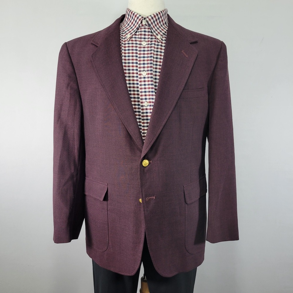 Stafford Men's Sport Coat Blazer Two Button Burgundy Poly Wool Size 42R
